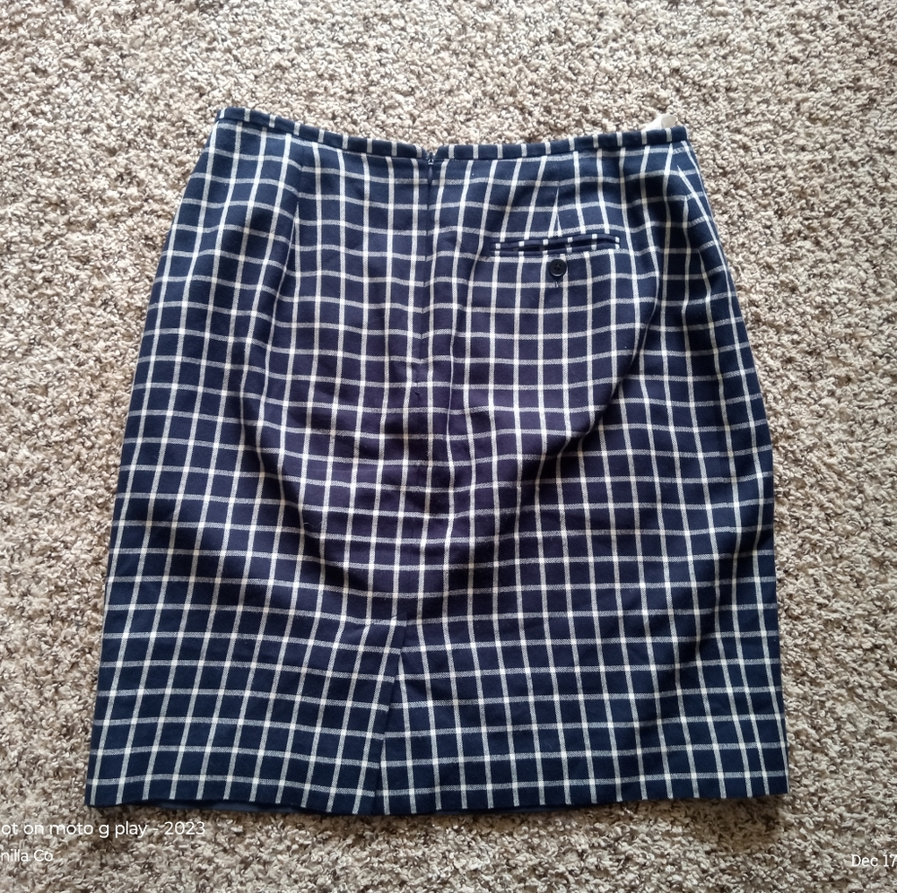 Ralph Lauren Plaid Midi Skirt Cotton Blend Vintage Blue Size Large 14 - Picture 4 of 8